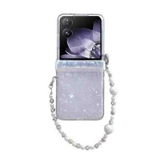 For Xiaomi Mix Flip Three Parts Pearlescent Shell Texture Phone Case with Bracelet(White)