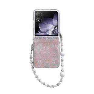 For Xiaomi Mix Flip Three Parts Pearlescent Shell Texture Phone Case with Bracelet(Pink Green)