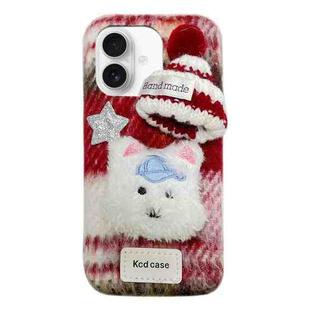 For iPhone 16 Plus Cartoon Dog Plush Phone Case(Red)