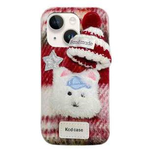 For iPhone 14 Plus Cartoon Dog Plush Phone Case(Red)