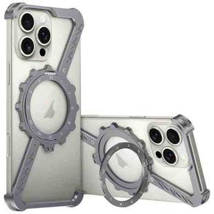 For iPhone 16 Pro Max Z-shaped Frameless Metal 360 Holder MagSafe Phone Case(Space Grey)