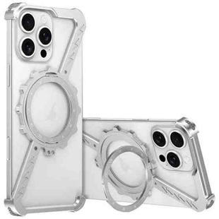 For iPhone 16 Pro Z-shaped Frameless Metal 360 Holder MagSafe Phone Case(Space Silver)