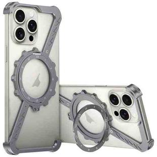 For iPhone 15 Pro Max Z-shaped Frameless Metal 360 Holder MagSafe Phone Case(Space Grey)