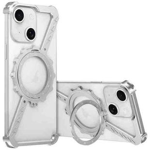 For iPhone 15 Z-shaped Frameless Metal 360 Holder MagSafe Phone Case(Space Silver)