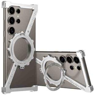 For Samsung Galaxy S23 Ultra 5G Z-shaped Frameless Metal 360 Holder MagSafe Phone Case(Space Silver)