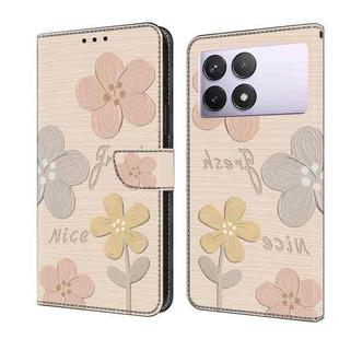 For Redmi K70E Fresh Painted Leather Phone Case(Beige Flowers)