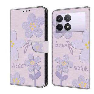 For Redmi K70E Fresh Painted Leather Phone Case(Dark Purple Flowers)