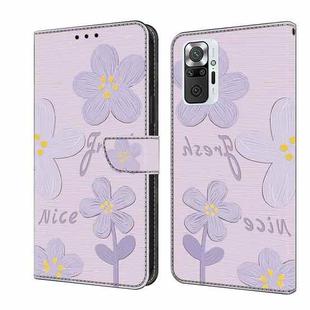 For Redmi Note 10 Pro 4G Fresh Painted Leather Phone Case(Dark Purple Flowers)