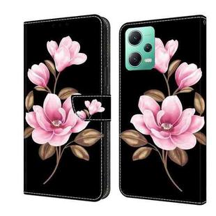 For Redmi Note 12 5G Global Fresh Painted Leather Phone Case(Black Flowers)