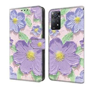 For Redmi Note 12 Pro 4G / 11 Pro Fresh Painted Leather Phone Case(Oil Painting Purple Flowers)