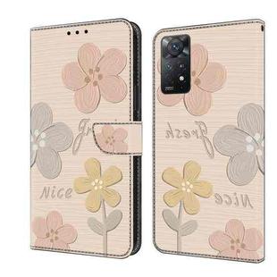 For Redmi Note 12 Pro 4G / 11 Pro Fresh Painted Leather Phone Case(Beige Flowers)