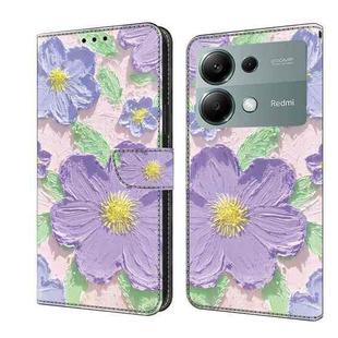 For Redmi Note 13 Pro 4G Fresh Painted Leather Phone Case(Oil Painting Purple Flowers)