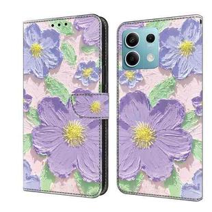 For Redmi Note 13 5G Fresh Painted Leather Phone Case(Oil Painting Purple Flowers)