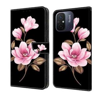 For Redmi 12C / 11A Fresh Painted Leather Phone Case(Black Flowers)