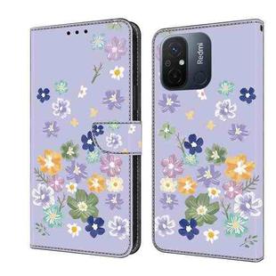 For Redmi 12C / 11A Fresh Painted Leather Phone Case(Purple Floral)