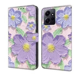 For Redmi Note 12 4G Global Fresh Painted Leather Phone Case(Oil Painting Purple Flowers)