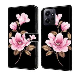 For Redmi Note 12 4G Global Fresh Painted Leather Phone Case(Black Flowers)