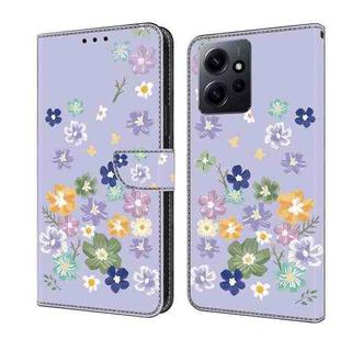 For Redmi Note 12 4G Global Fresh Painted Leather Phone Case(Purple Floral)