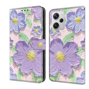 For Redmi Note 12 Pro+ Global Fresh Painted Leather Phone Case(Oil Painting Purple Flowers)