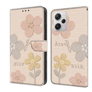 For Redmi Note 12 Pro+ Global Fresh Painted Leather Phone Case(Beige Flowers)