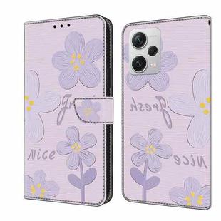 For Redmi Note 12 Pro+ Global Fresh Painted Leather Phone Case(Dark Purple Flowers)