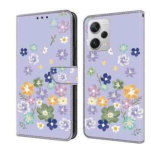 For Redmi Note 12 Pro+ Global Fresh Painted Leather Phone Case(Purple Floral)