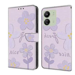 For Redmi 13C Fresh Painted Leather Phone Case(Dark Purple Flowers)