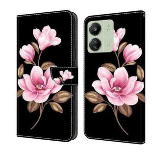 For Redmi 13C Fresh Painted Leather Phone Case(Black Flowers)