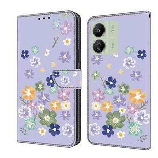 For Redmi 13C Fresh Painted Leather Phone Case(Purple Floral)