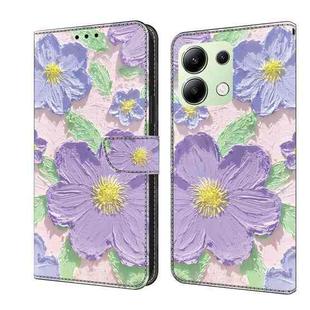 For Redmi Note 13 4G Fresh Painted Leather Phone Case(Oil Painting Purple Flowers)