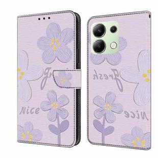 For Redmi Note 13 4G Fresh Painted Leather Phone Case(Dark Purple Flowers)