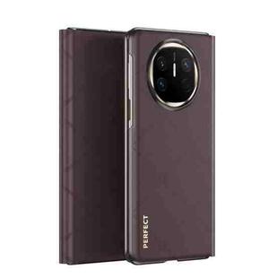 For Huawei Mate X6 Plain Leather Embossed MagSafe Magnetic Phone Leather Case(Coffee)