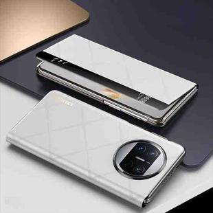 For Huawei Mate X3 Plain Leather Embossed MagSafe Magnetic Phone Leather Case(White)