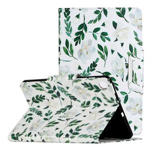 For Samsung Galaxy Tab S6 Lite / P610 Painted Pattern Horizontal Flip Leather Case with Holder(White Flower Leaves)