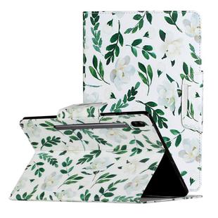 For Samsung Galaxy Tab S6 / T860 Painted Pattern Horizontal Flip Leather Case with Holder(White Flower Leaves)