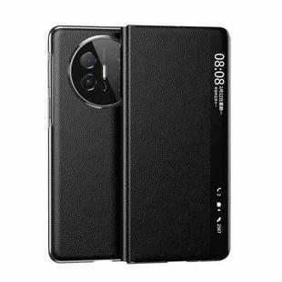 For Huawei Mate X6 Electroplating Litchi Pattern Grain Leather Smart Window MagSafe Phone Leather Case(Black)