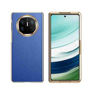 For Huawei Mate X6 Electroplated Litchi Pattern Phone Leather Case with Glass Lens(Blue)