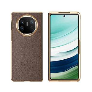 For Huawei Mate X6 Electroplated Litchi Pattern Phone Leather Case with Glass Lens(Coffee)