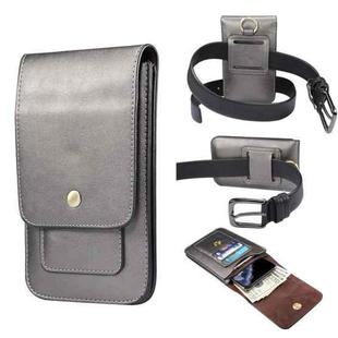 Lambskin Texture Men Phone Universal Double Lattice Waist Bag Leather Case, Size:S(Grey)