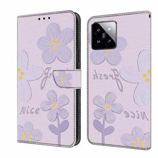 For Xiaomi 14 Fresh Painted Leather Phone Case(Dark Purple Flowers)