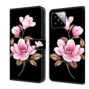 For Xiaomi 14 Fresh Painted Leather Phone Case(Black Flowers)
