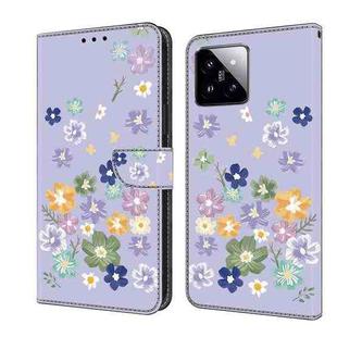 For Xiaomi 14 Fresh Painted Leather Phone Case(Purple Floral)