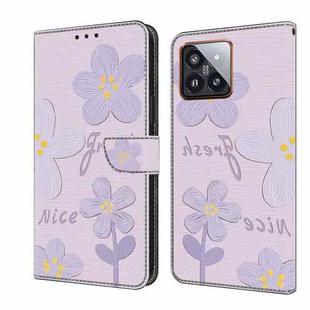 For Xiaomi 14 Pro Fresh Painted Leather Phone Case(Dark Purple Flowers)