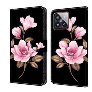 For Xiaomi 14 Pro Fresh Painted Leather Phone Case(Black Flowers)