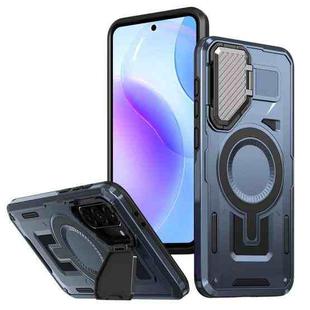 For Samsung Galaxy A56 5G Shield Frame Holder MagSafe Phone Case(Blue)