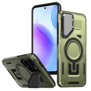For Samsung Galaxy A56 5G Shield Frame Holder MagSafe Phone Case(Olive Green)