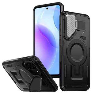 For Samsung Galaxy A56 5G Shield Frame Holder MagSafe Phone Case(Black)
