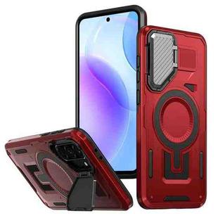 For Samsung Galaxy A36 5G Shield Frame Holder MagSafe Phone Case(Red)