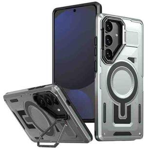 For Samsung Galaxy S24 FE 5G Shield Hollow Frame Holder MagSafe Phone Case(Grey)