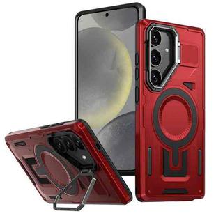 For Samsung Galaxy S24+ 5G Shield Hollow Frame Holder MagSafe Phone Case(Red)